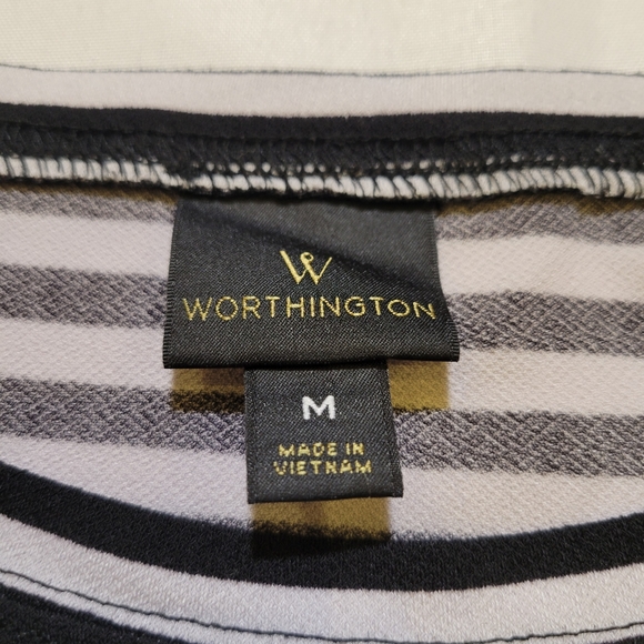 Worthington Black and White Striped Half Open Sleeve Blouse Crew Neck Size M - Picture 7 of 9